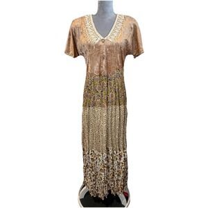 Vintage 90s Lew Magram Collection Cottage Core Mixed Media Midi Maxi Dress MED